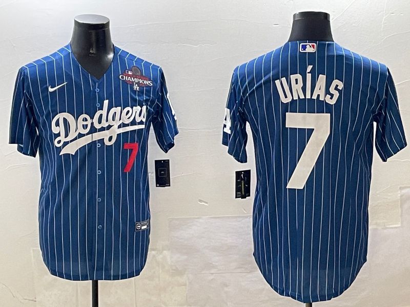 Men Los Angeles Dodgers 7 Urias Blue Stripe Fashion Game 2025 Nike MLB Jersey style 2